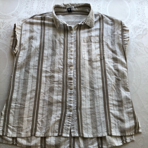 Dash Women’s Size L Tan/White Sleeveless Bohemian Style Blouse Button-Up Shirt - Picture 5 of 16